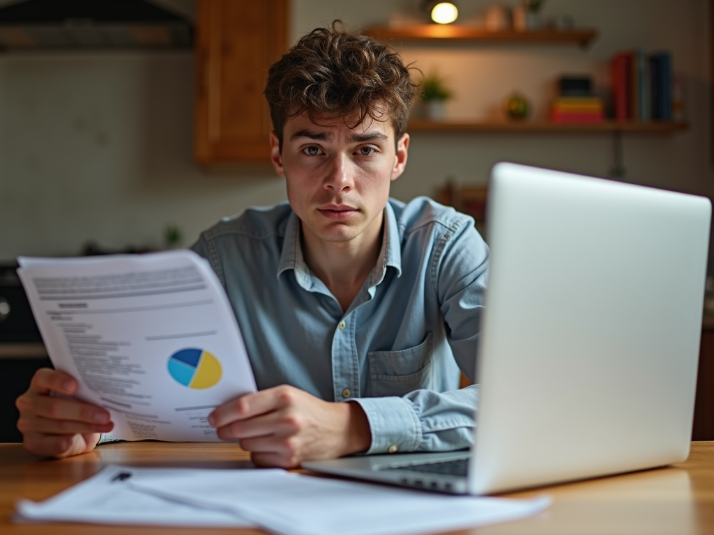 Person reviewing credit report at home.