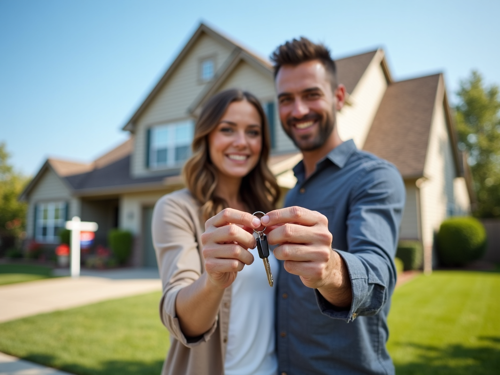 First-time homebuyers celebrating their new home purchase