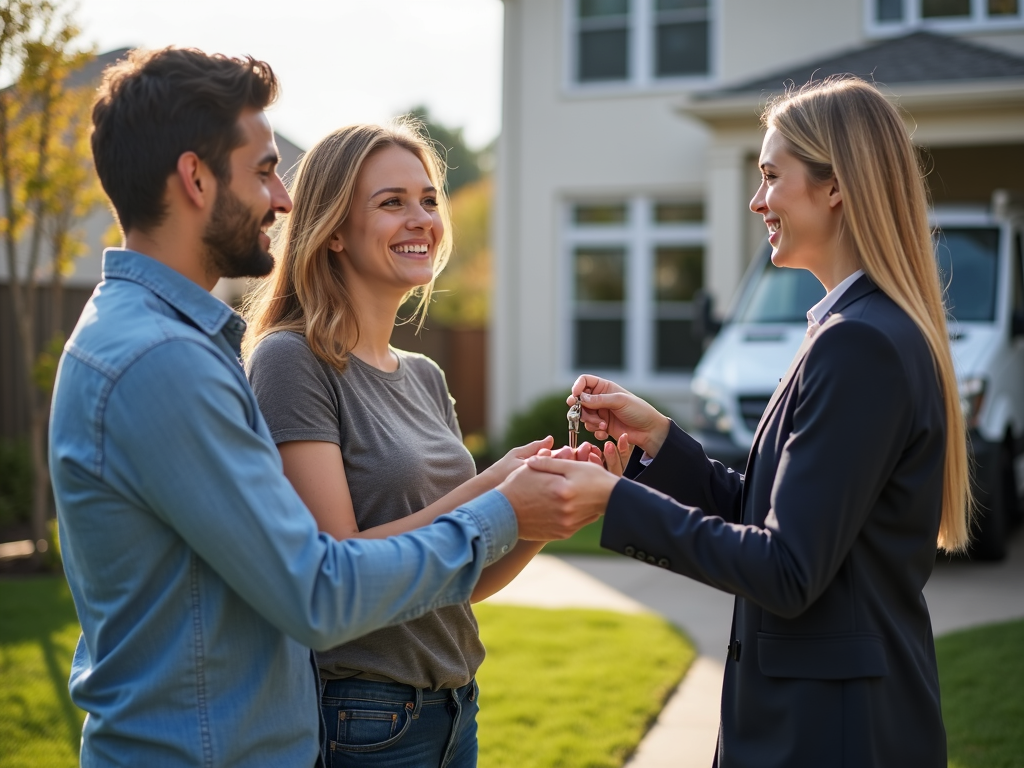 Young couple receiving keys to their FHA-financed home