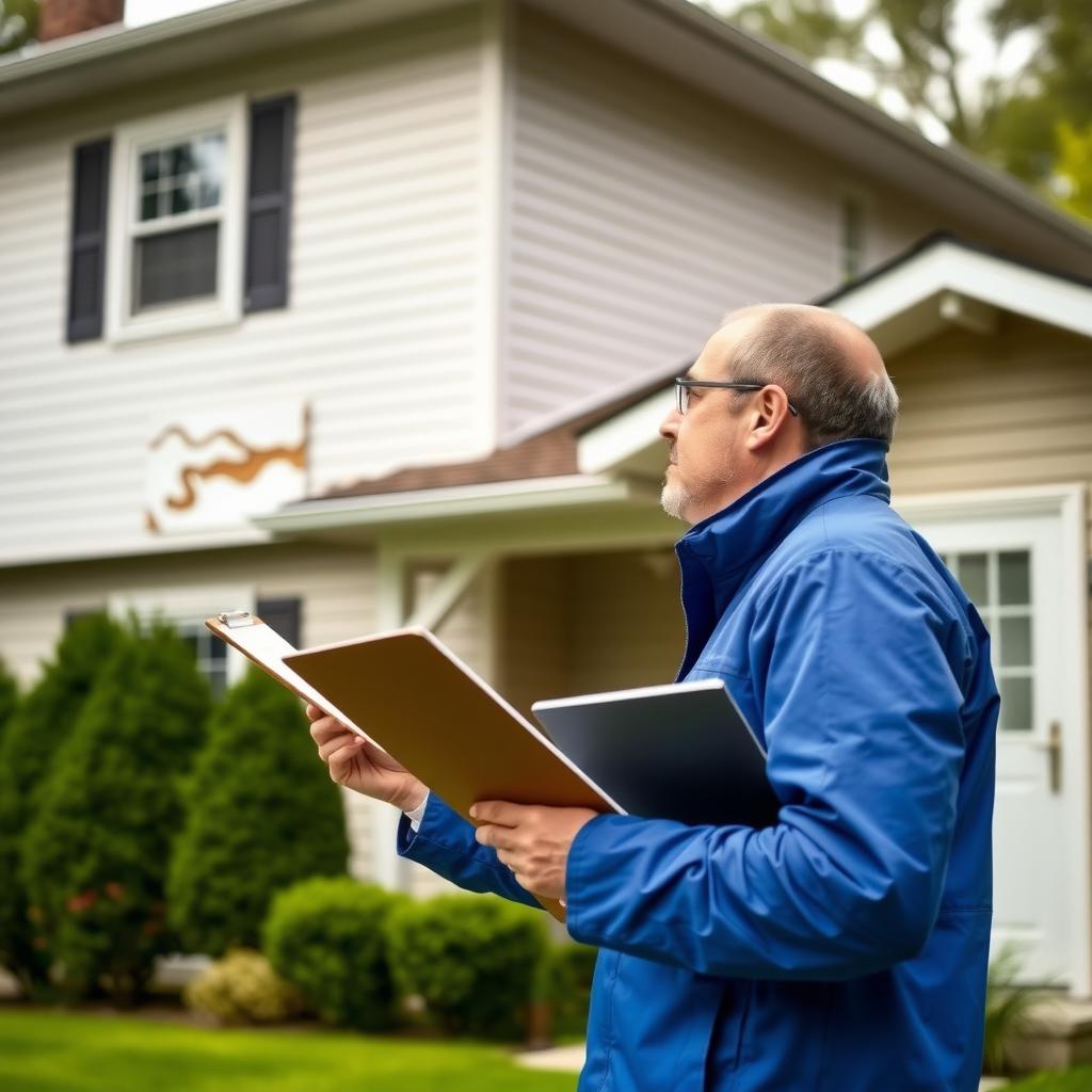 Appraiser checking house exterior