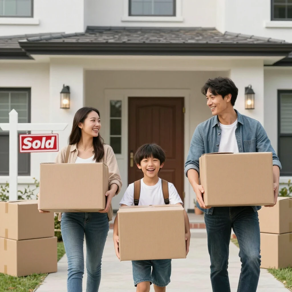 Happy family moving into new home after FHA mortgage approval