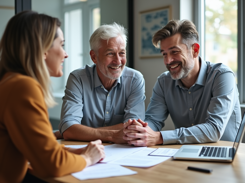 Couple consulting with a financial advisor about mortgage refinancing