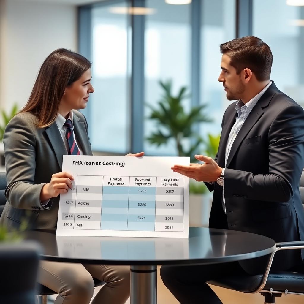 Financial advisor explaining FHA loan costs in an office