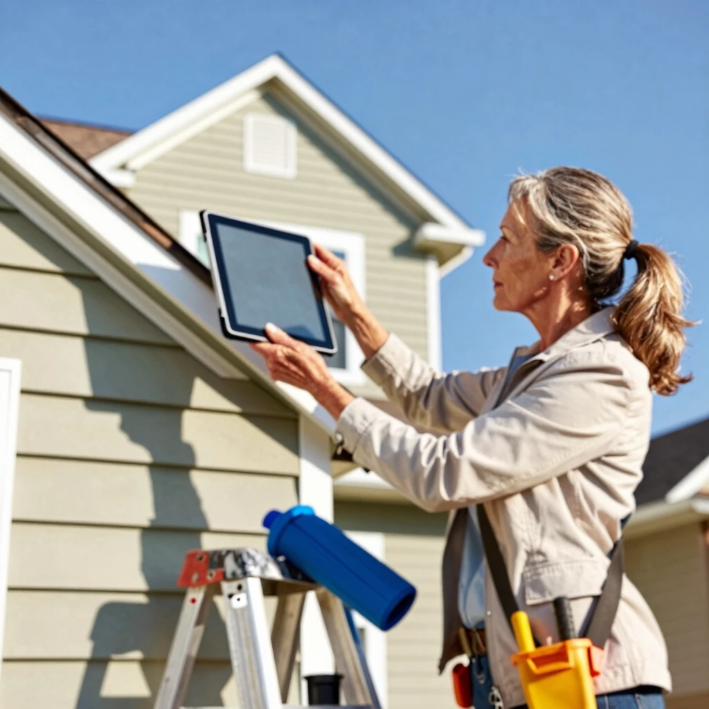 Appraiser closely examining the exterior of a home during an FHA appraisal