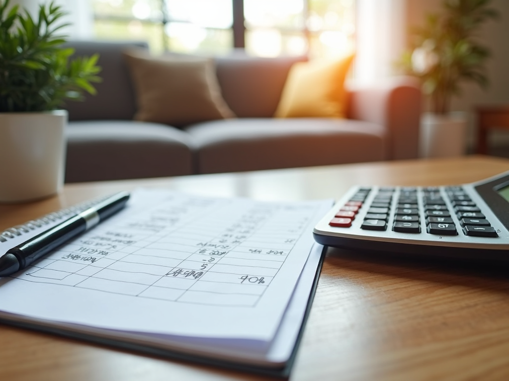 Mortgage calculations on a desk with a calculator and notepad