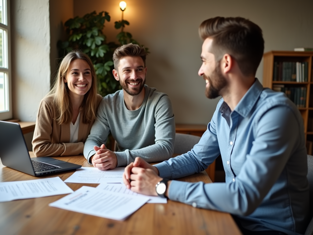 First-time homebuyers meeting with a mortgage broker
