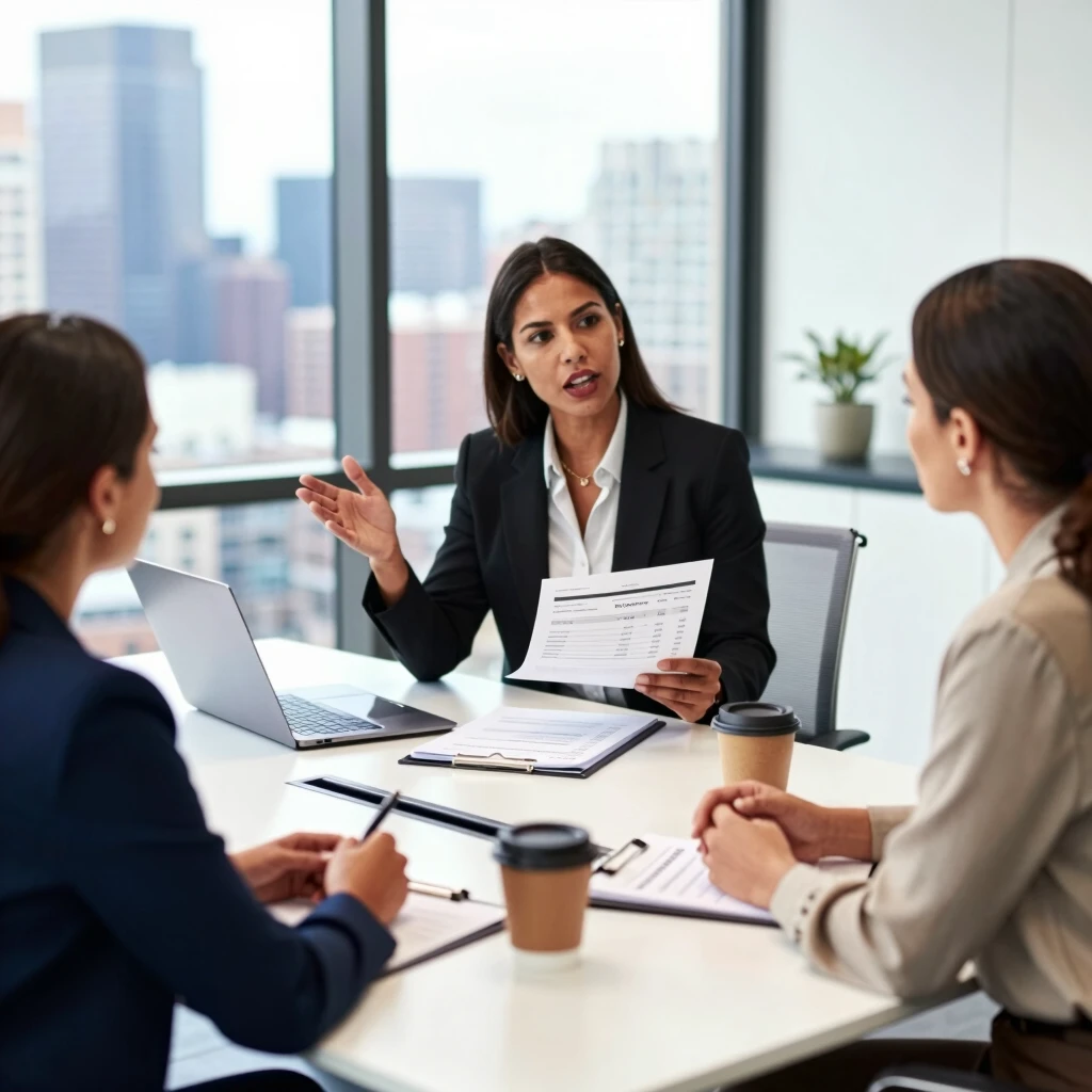 Real estate agent negotiating a property deal with clients