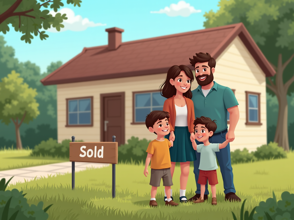 Family in front of their new home