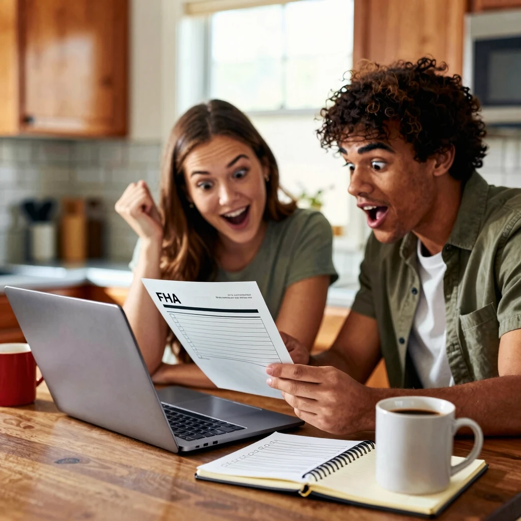 Couple reviewing FHA loan application at home