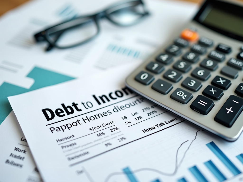 A calculator and financial statements calculating debt-to-income ratios