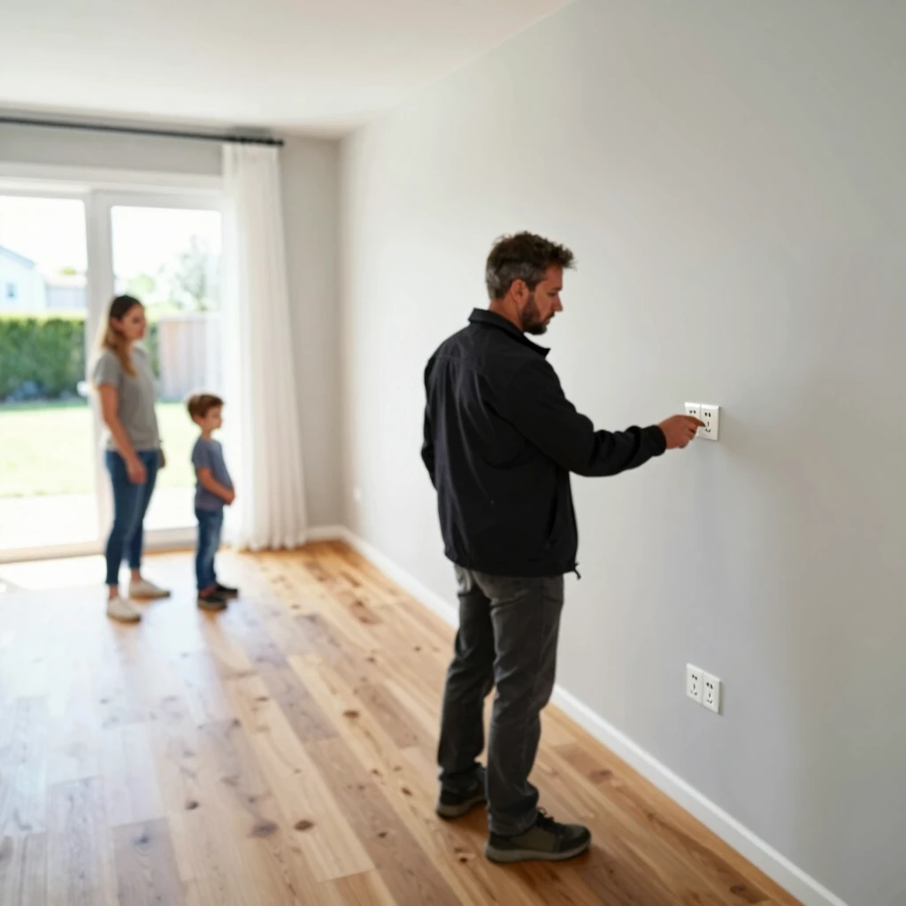 Inspector testing home systems inside a house
