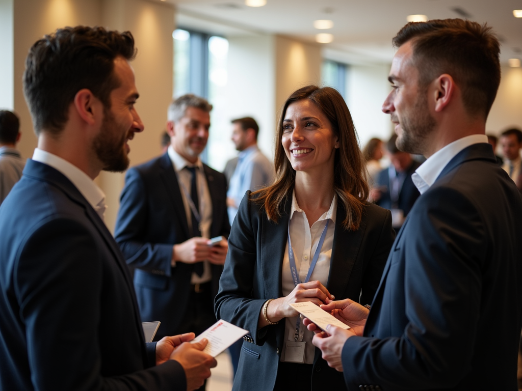 Real estate agents networking at an industry event