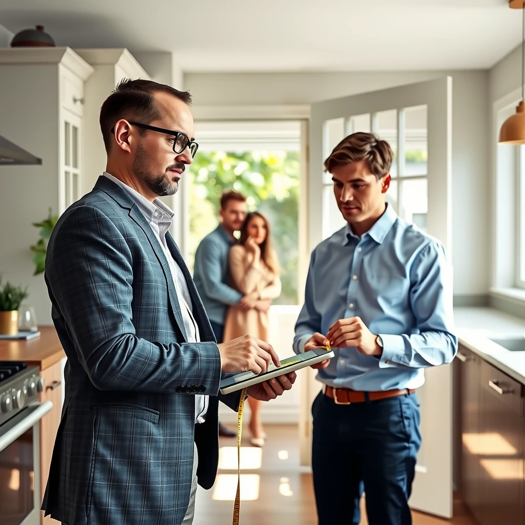 FHA appraiser measuring and evaluating a kitchen during a property valuation