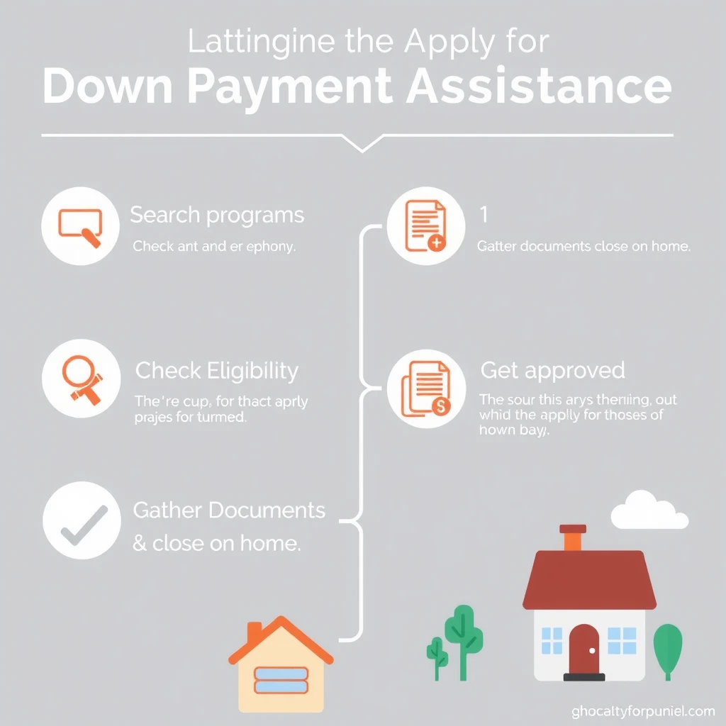 Infographic illustrating steps to apply for down payment assistance
