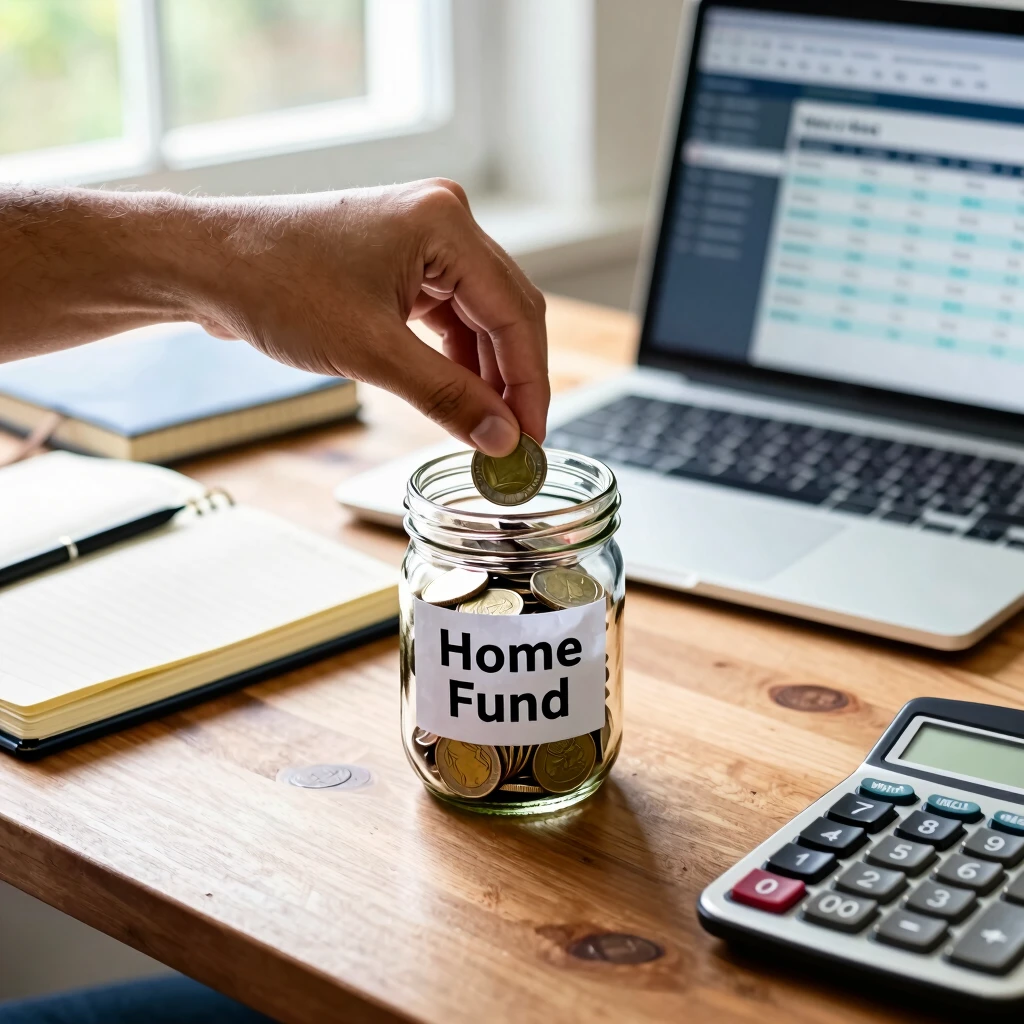 Hand adding coins to a home savings jar