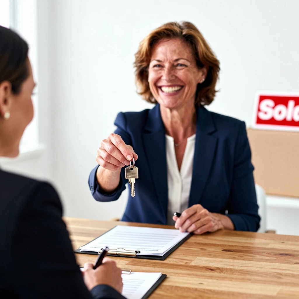 New homeowner receiving keys at closing