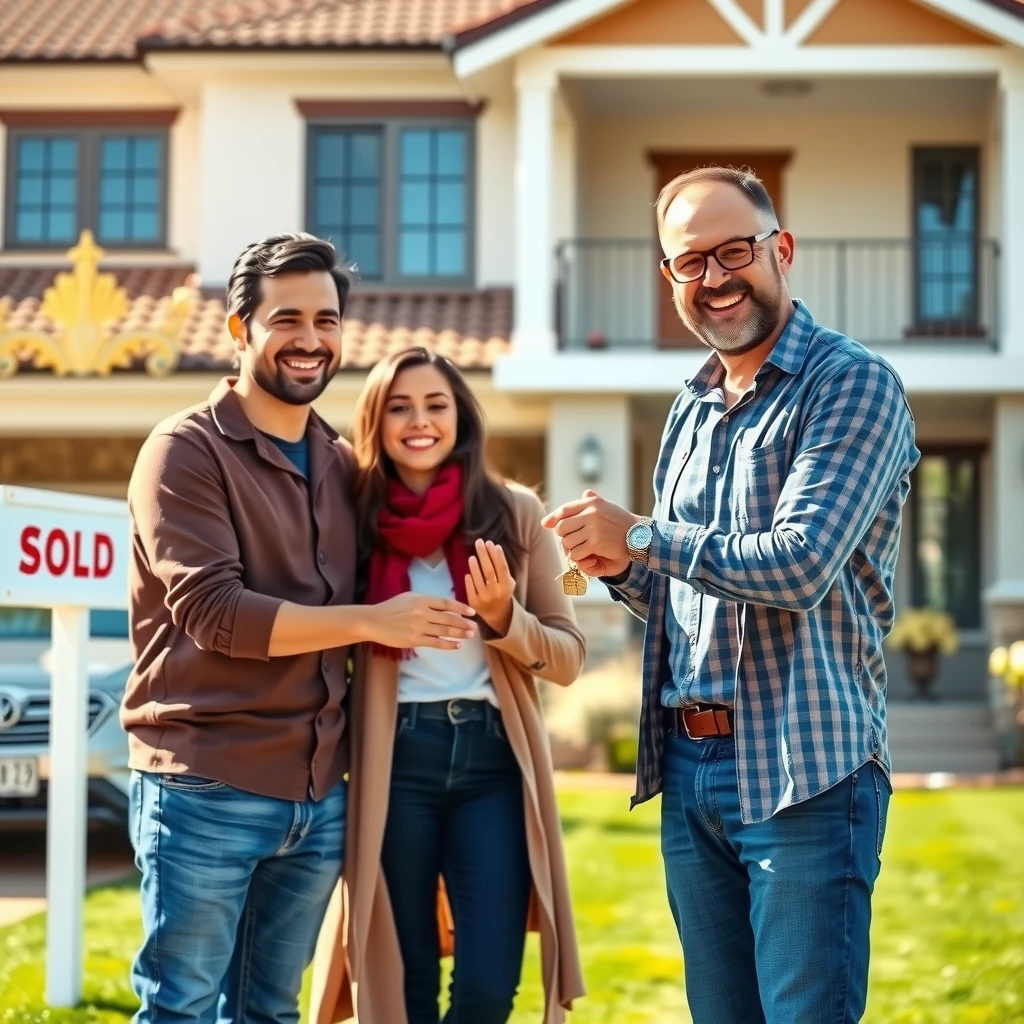 Happy couple receiving house keys after successful mortgage approval