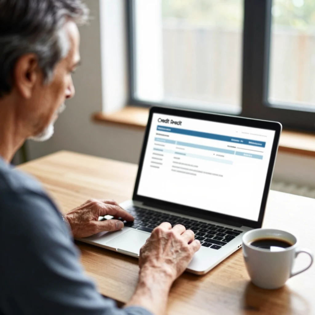Person reviewing credit report on laptop at home desk