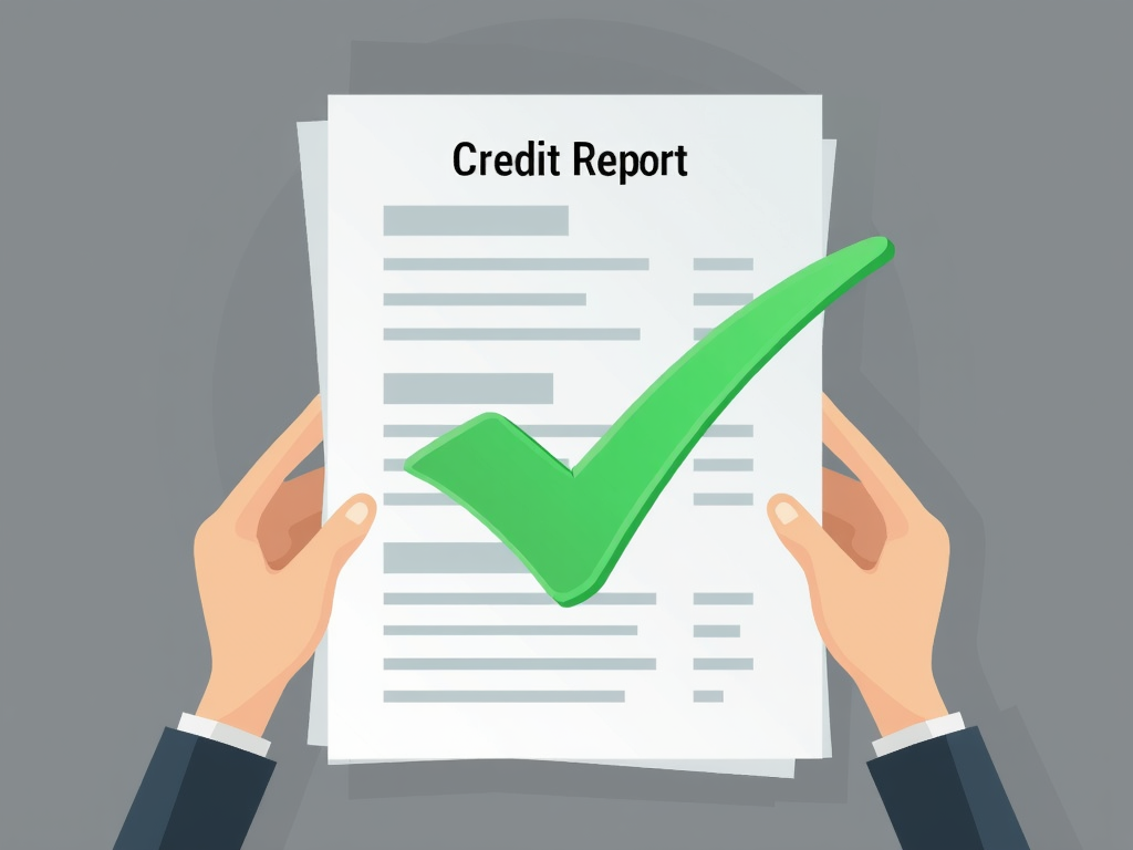 Person with credit report and green checkmark.