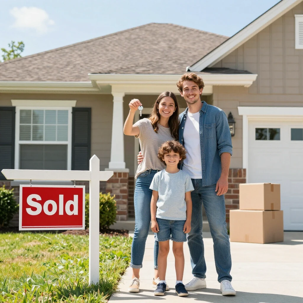 Happy family moving into their new home