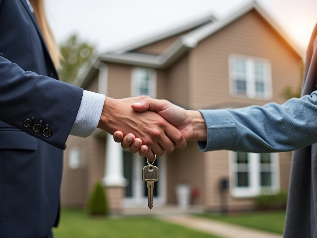 Real estate agent giving keys to new homeowner