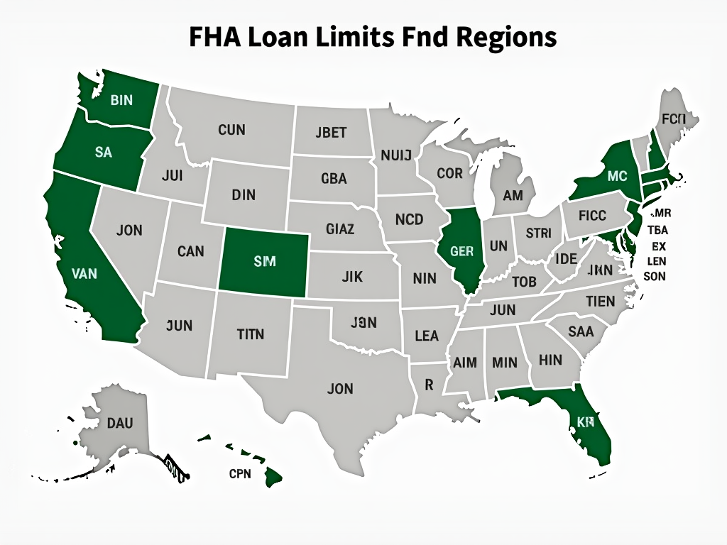 Map of the United States with different colors indicating FHA loan limits by county