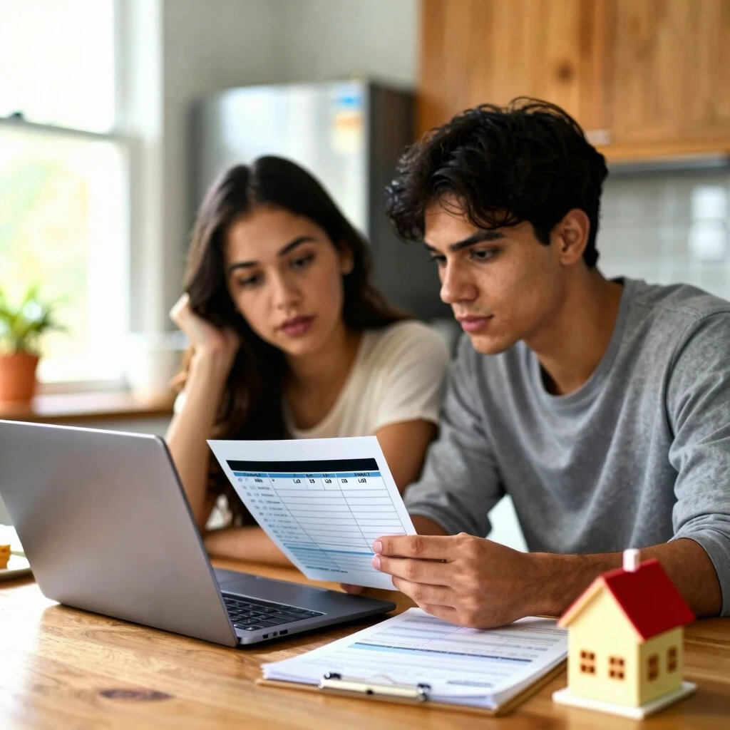 Couple reviewing credit report for FHA loan application