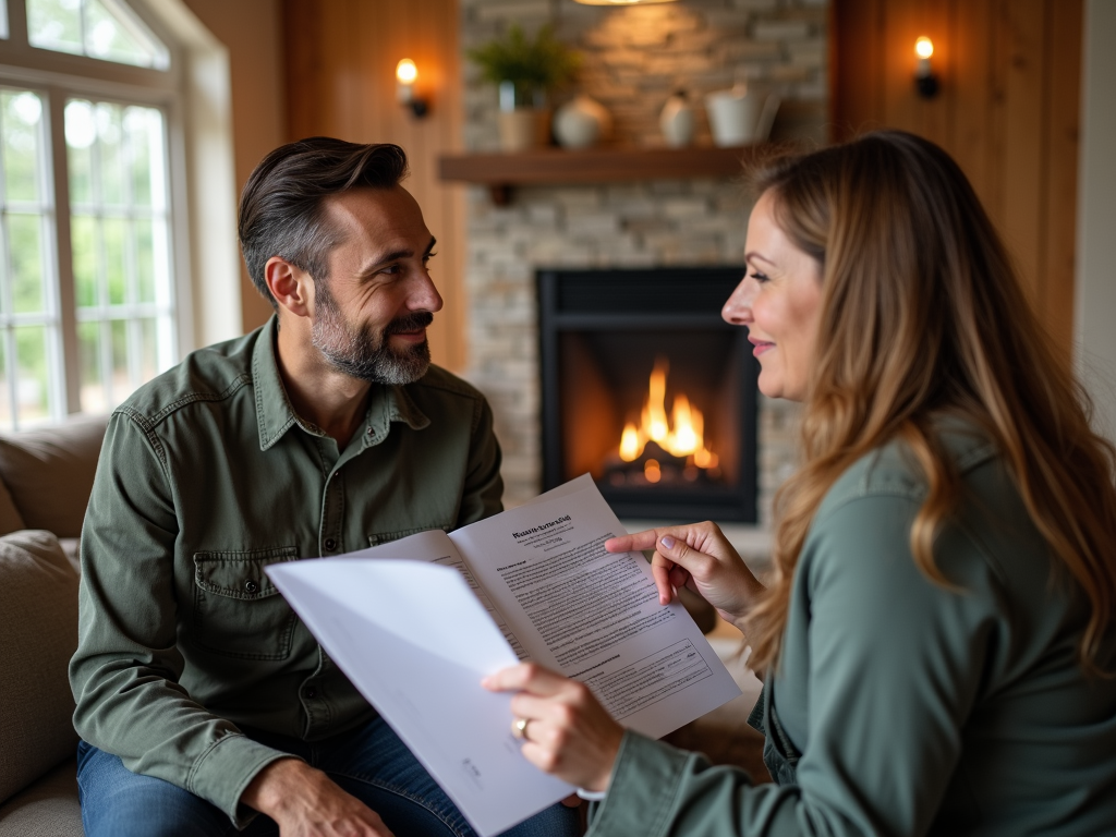 Homeowner and appraiser reviewing appraisal report