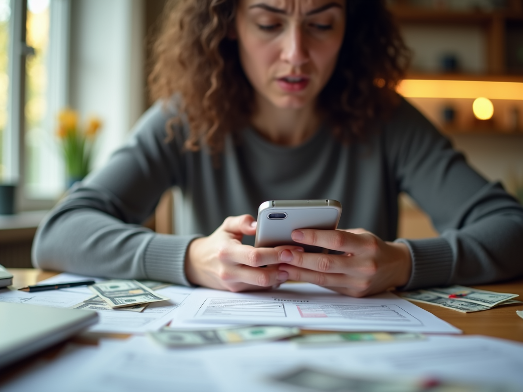 Person checking mortgage rates with bills