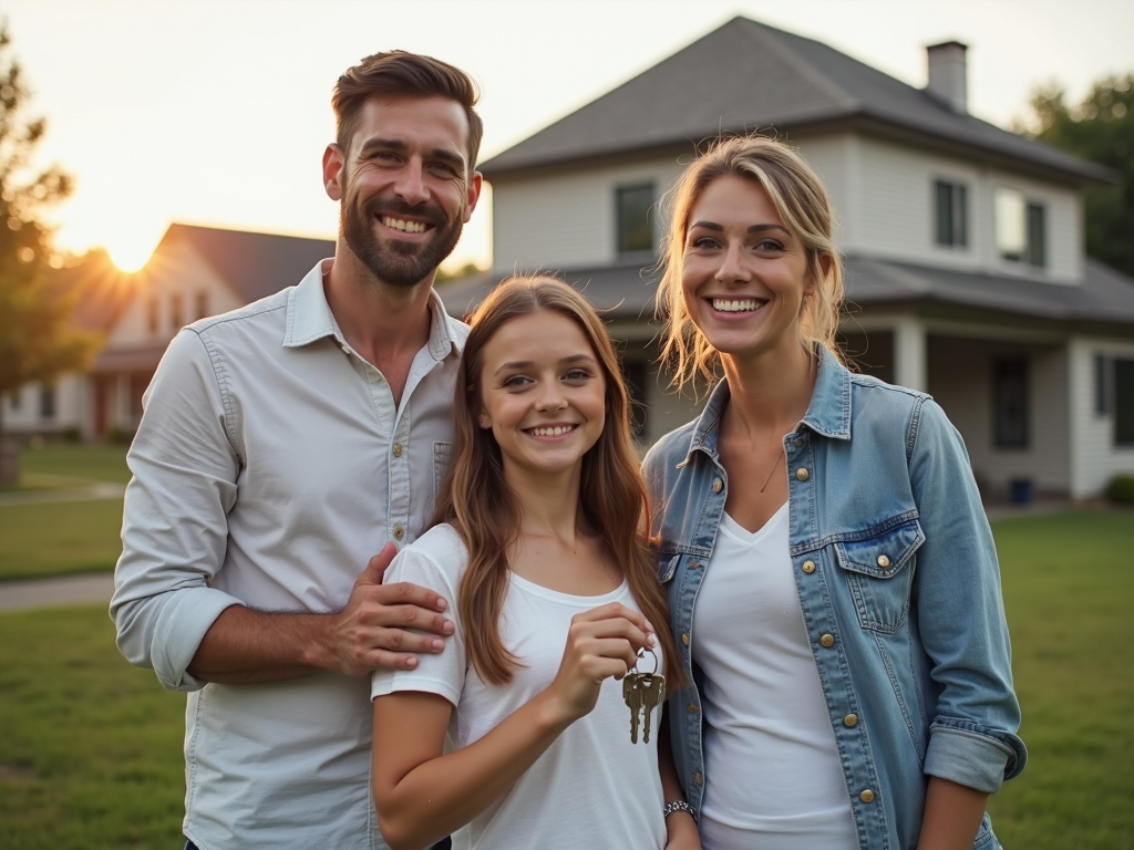 Family celebrating new home purchase.
