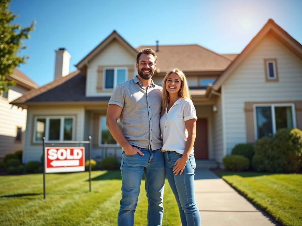 Family in front of new home