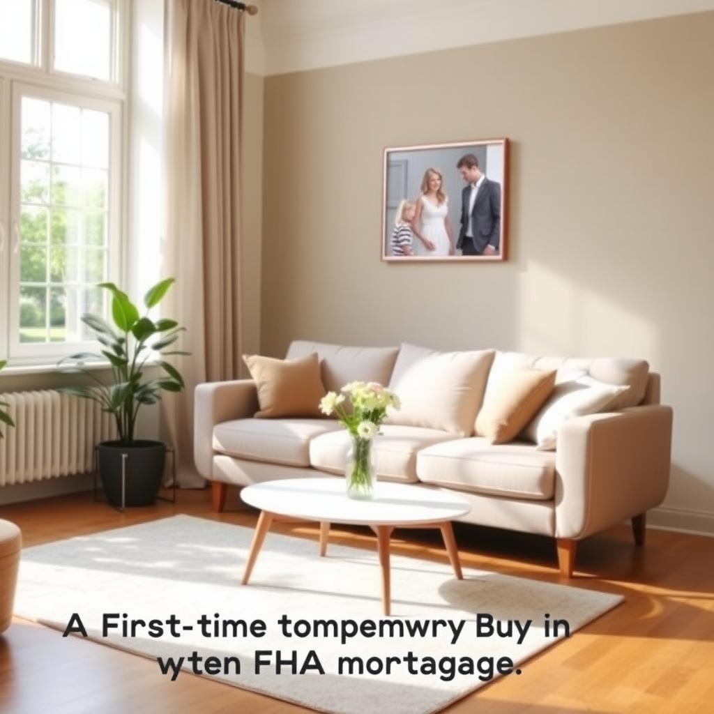 Cozy living room in a first-time buyer’s home with a sofa, coffee table, and family photo.
