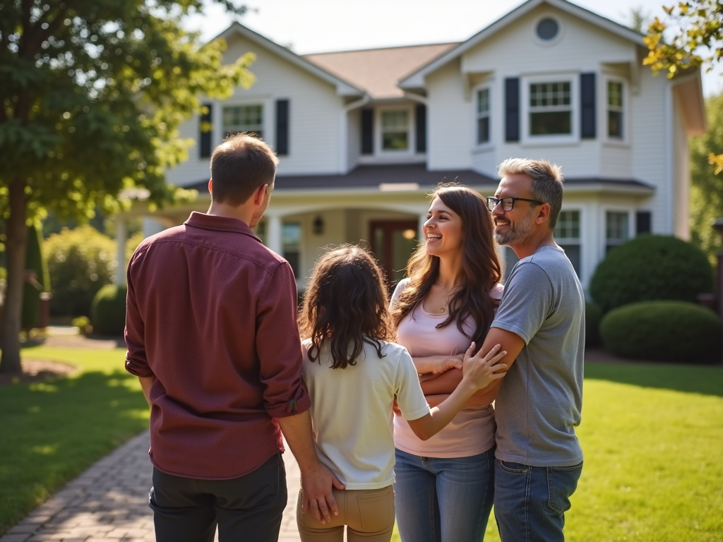 Family with real estate agent looking at a house