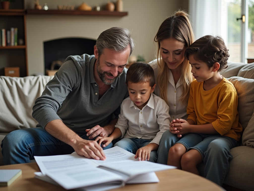 Family discussing mortgage refinancing