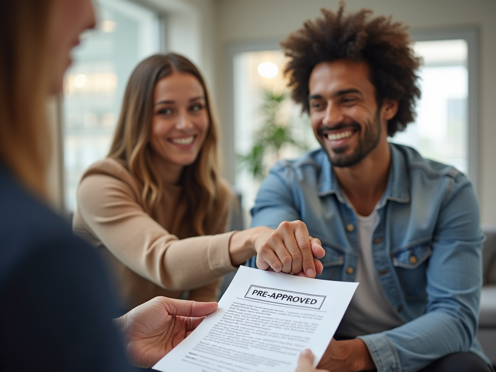 Couple receiving mortgage pre-approval from lender