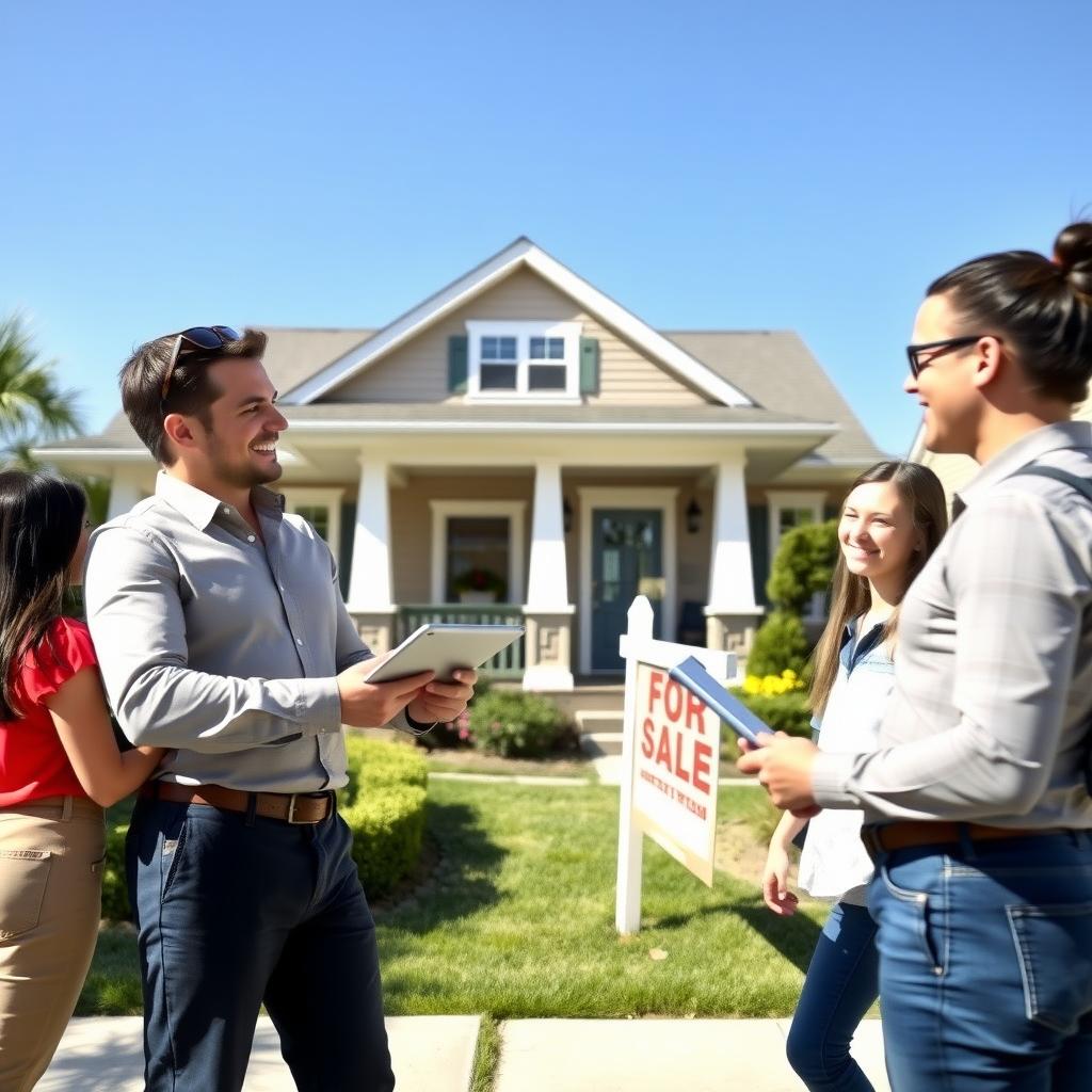 Real estate agent showing a house to a family