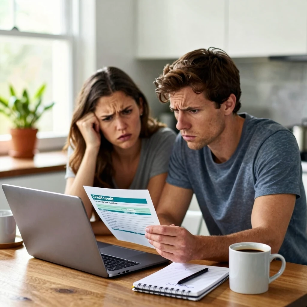 Couple reviewing credit score for FHA loan eligibility