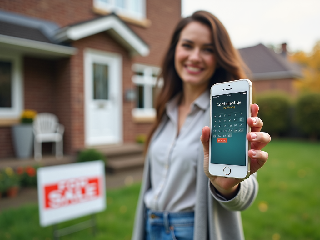 Real estate agent using a mobile app to schedule viewings.