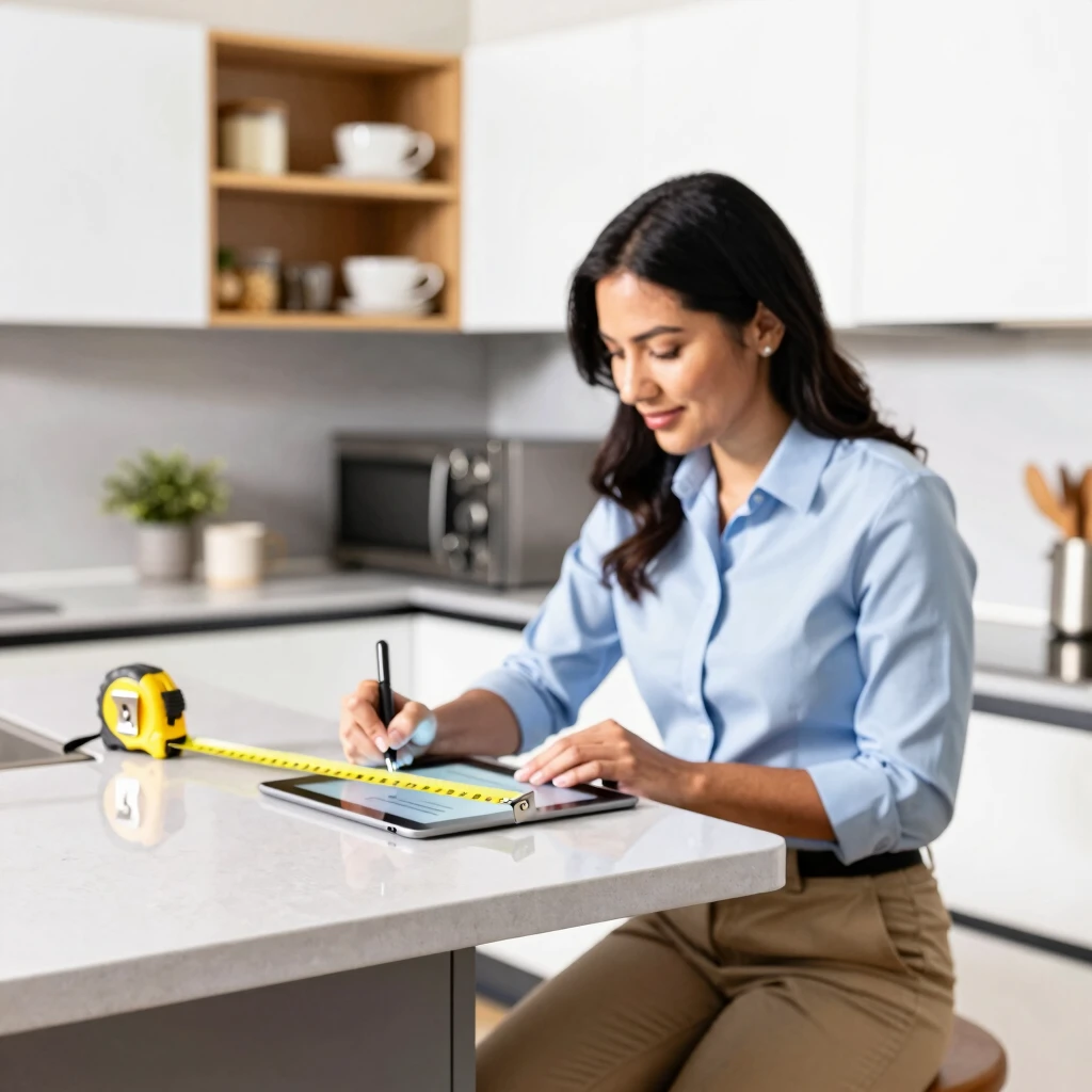 Appraiser measuring kitchen space during home valuation
