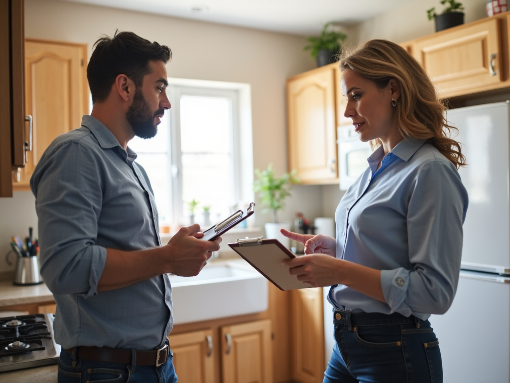 Buyer and inspector reviewing inspection report