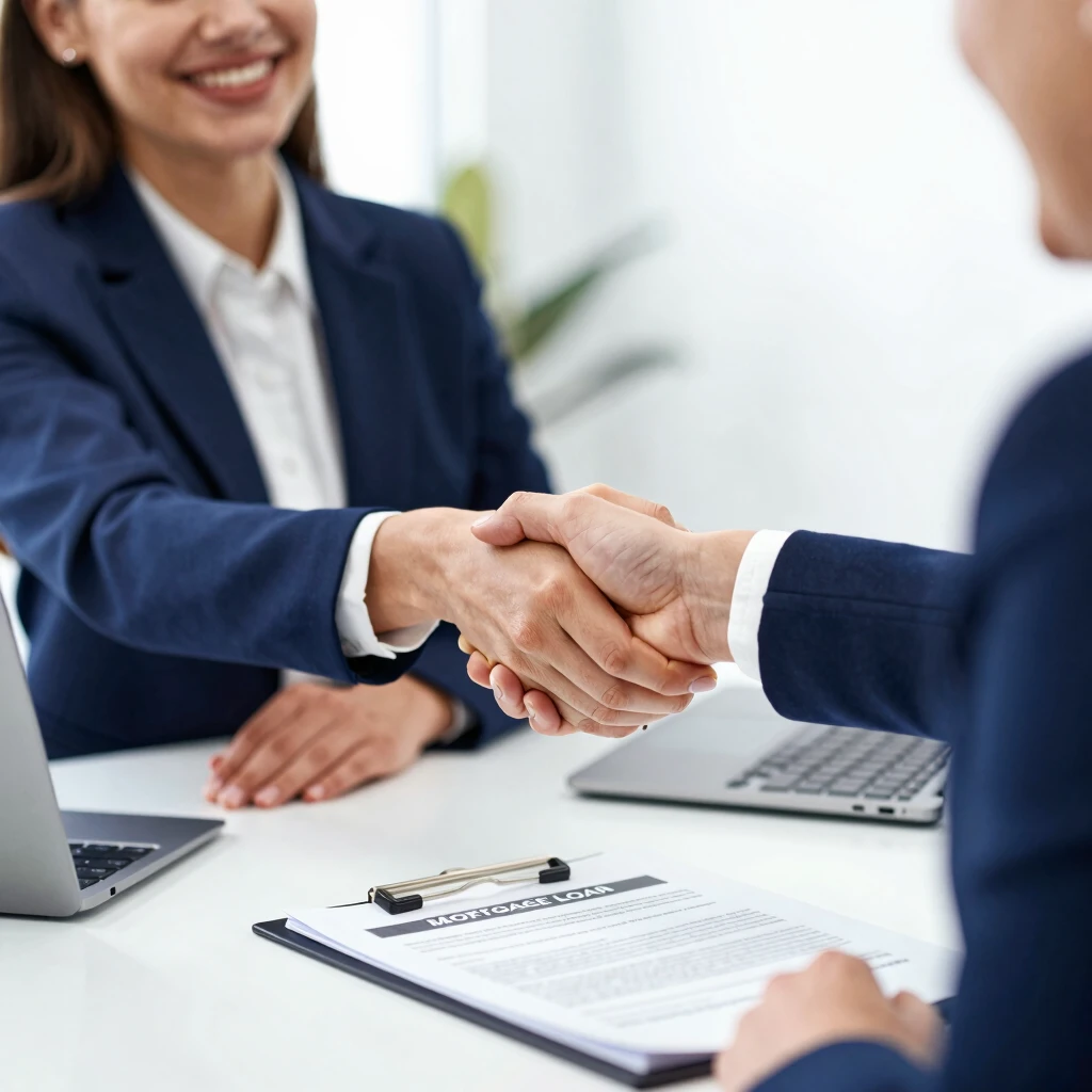 Mortgage loan officer shaking hands with a client