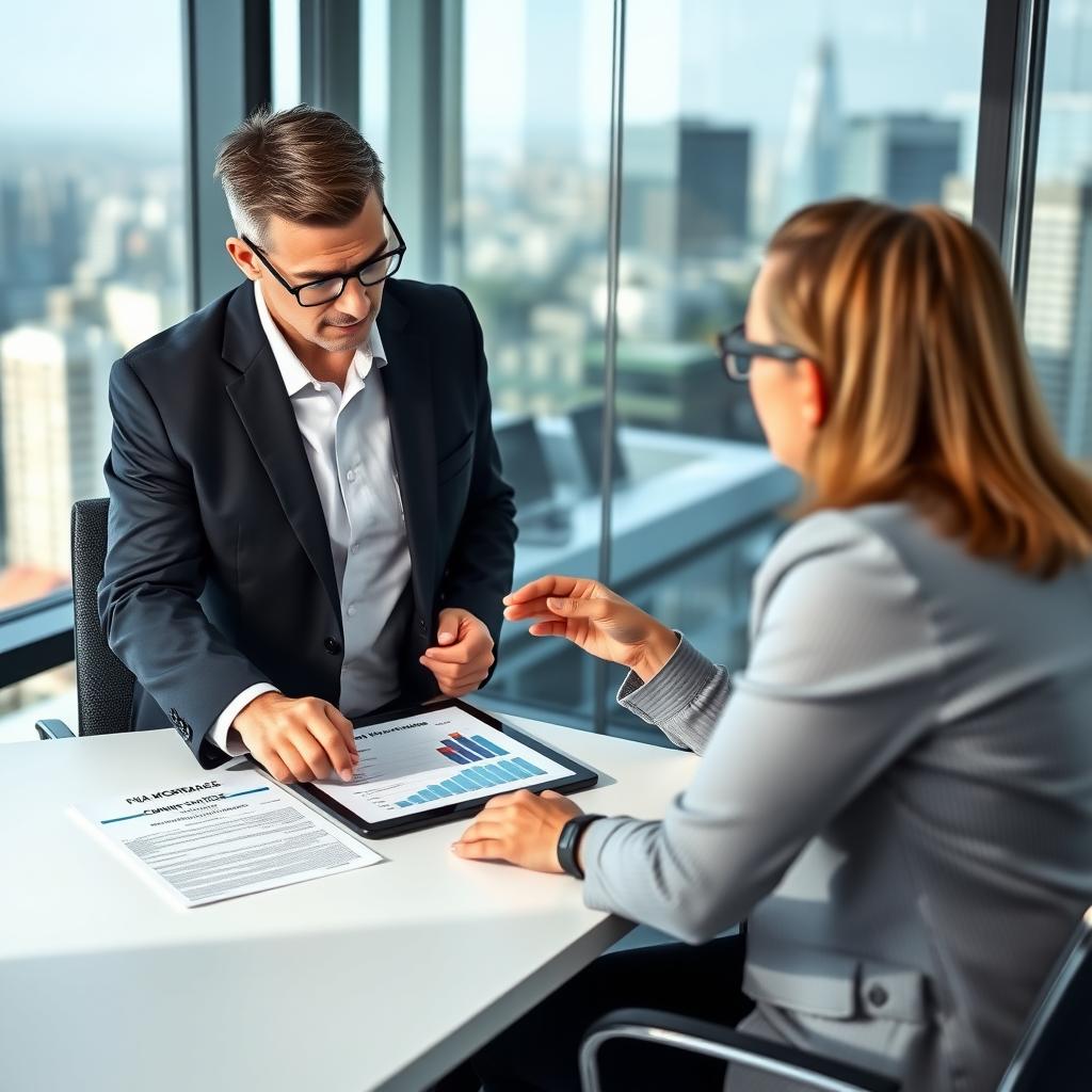Mortgage advisor explaining FHA loan documents to a client