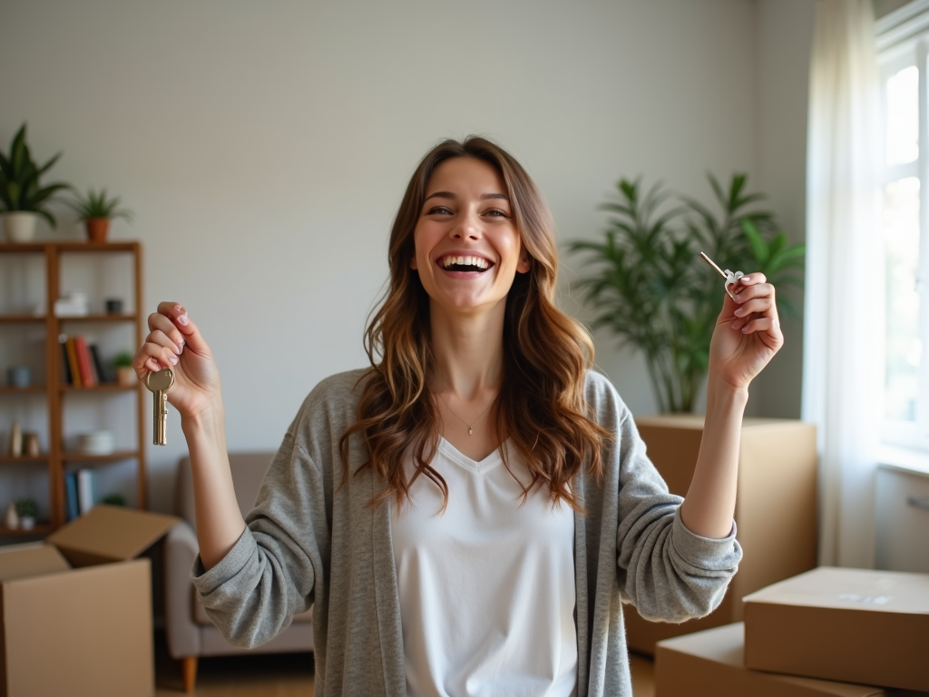 A new homeowner celebrating after using a mortgage comparison tool