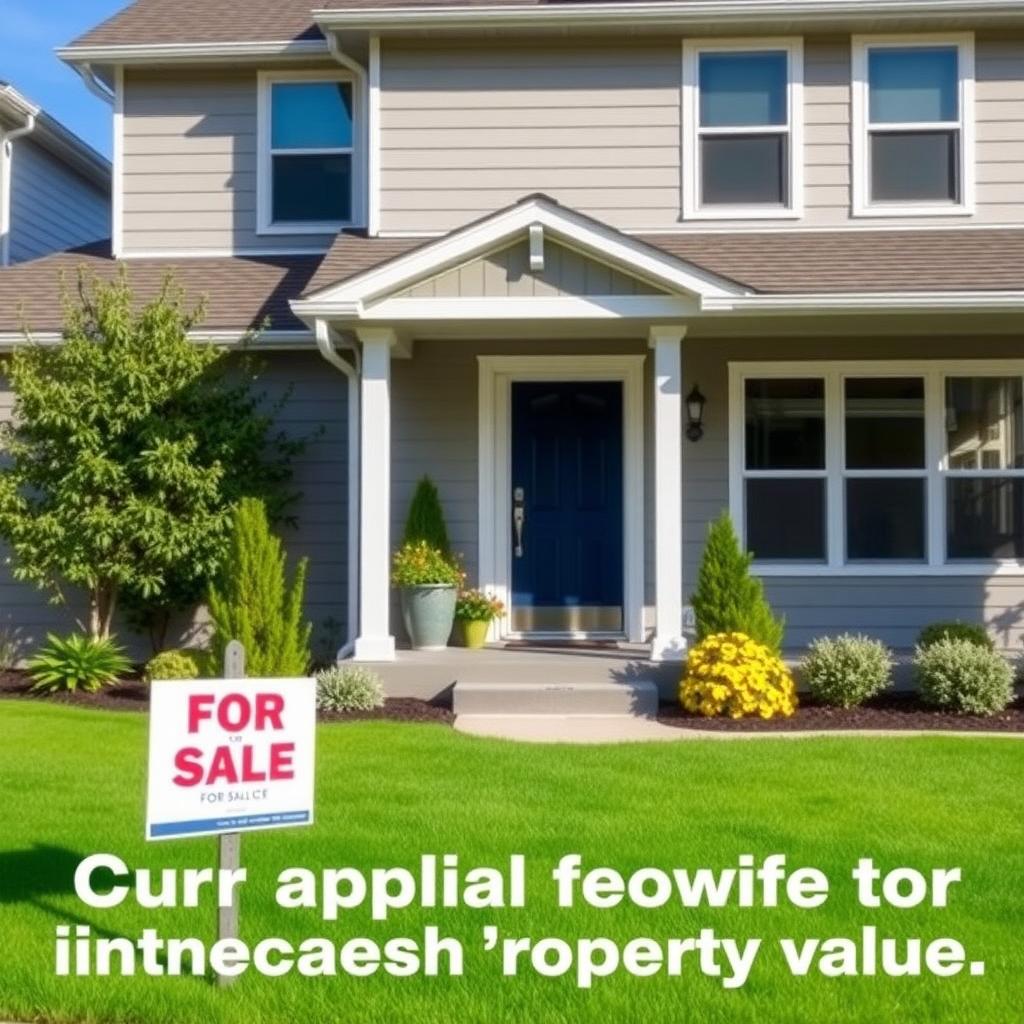 Suburban home with enhanced curb appeal and a for-sale sign