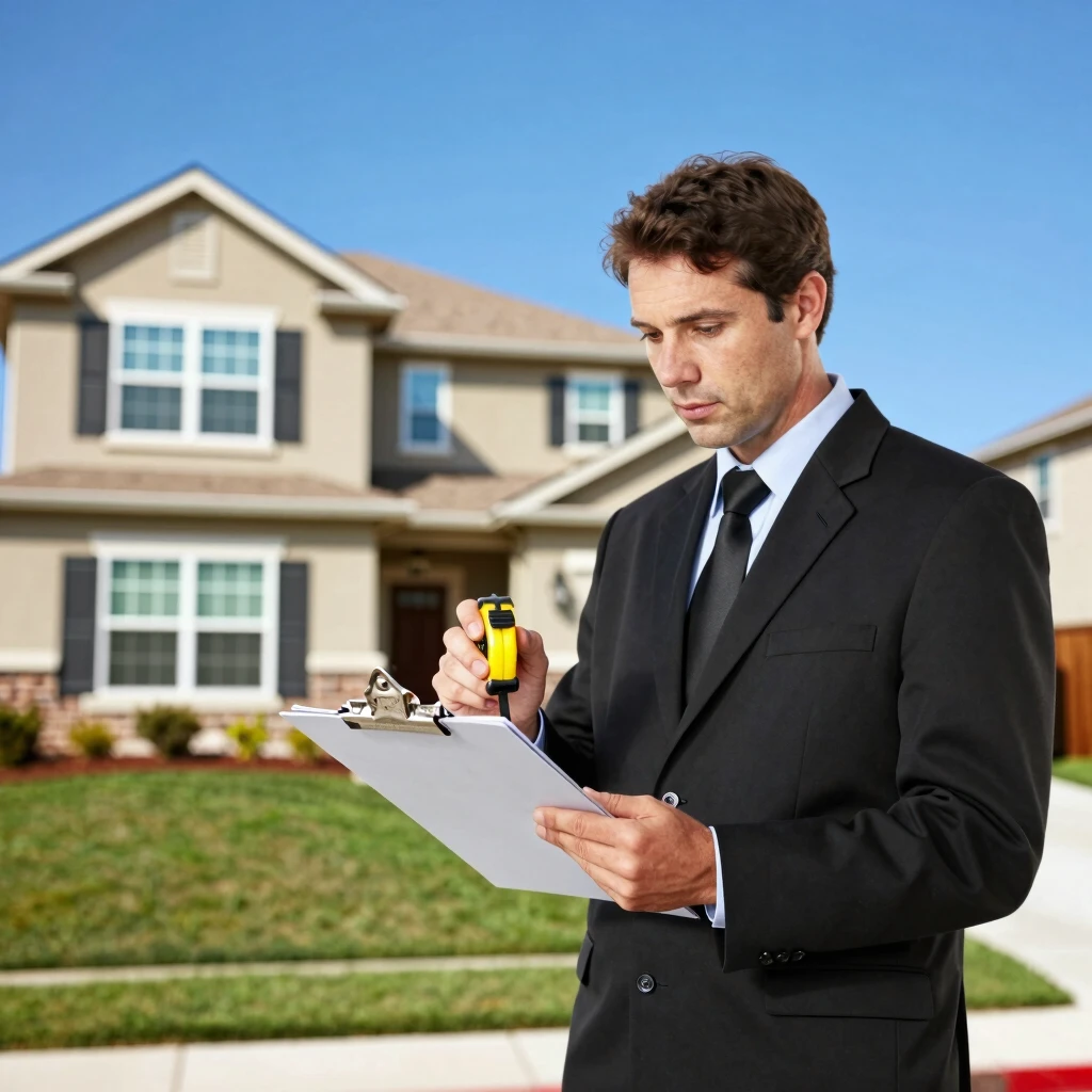 Appraiser examining a home's exterior for FHA loan requirements