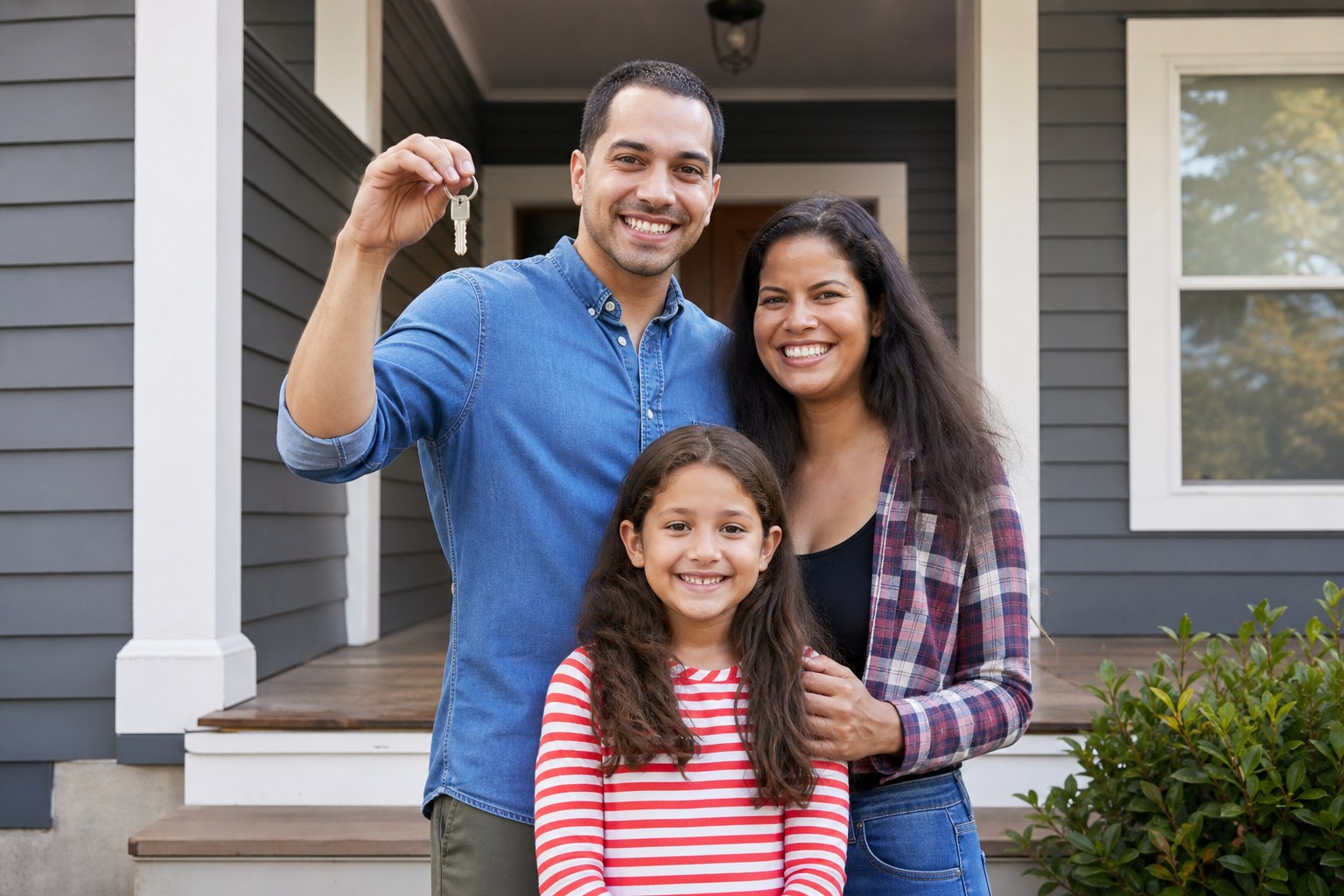 Happy family celebrating their new FHA mortgage home