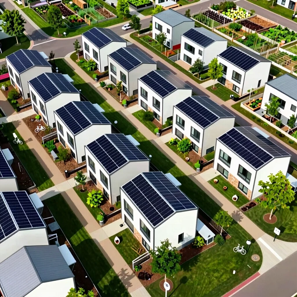 Aerial view of a sustainable eco-friendly neighborhood