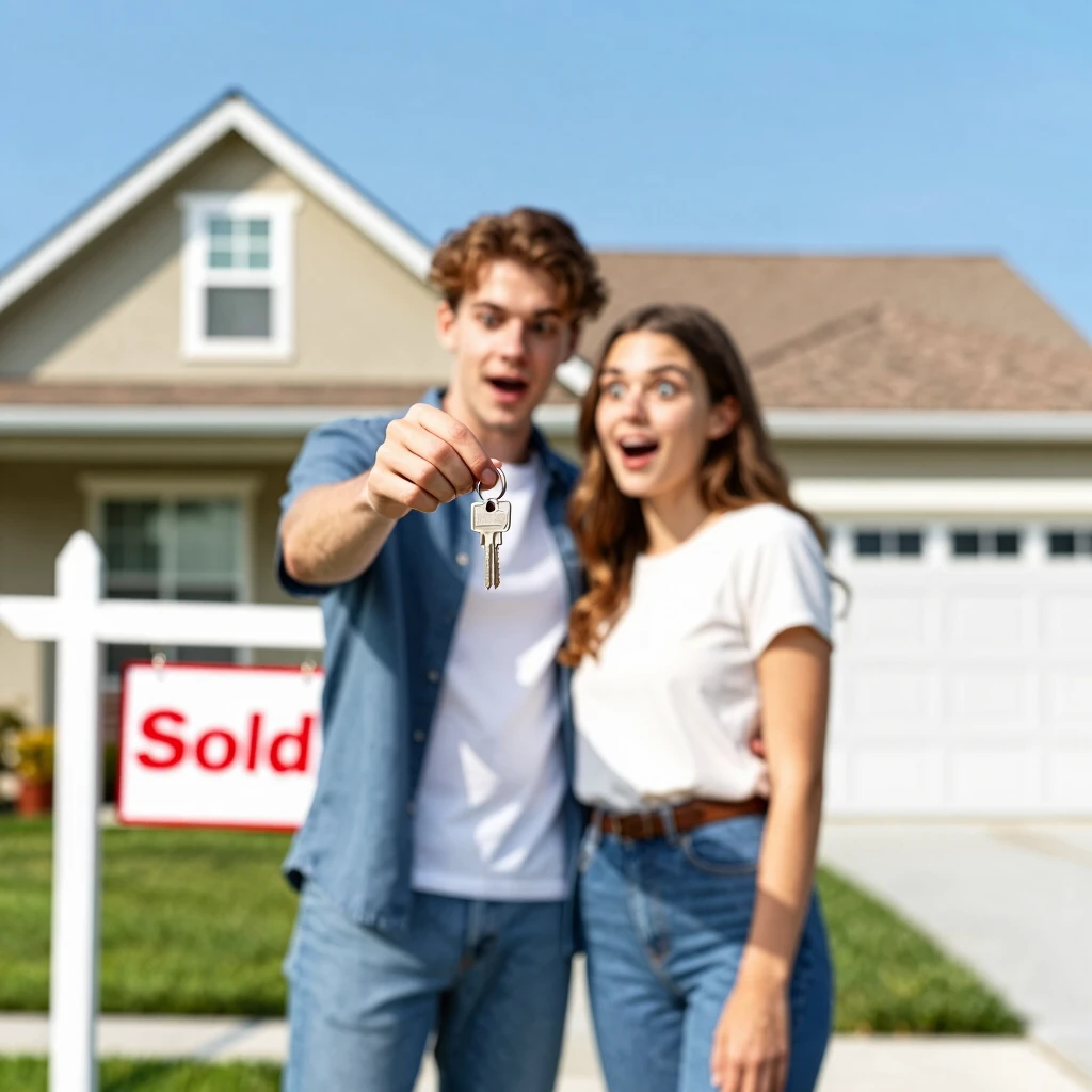 Young couple excited about their new home