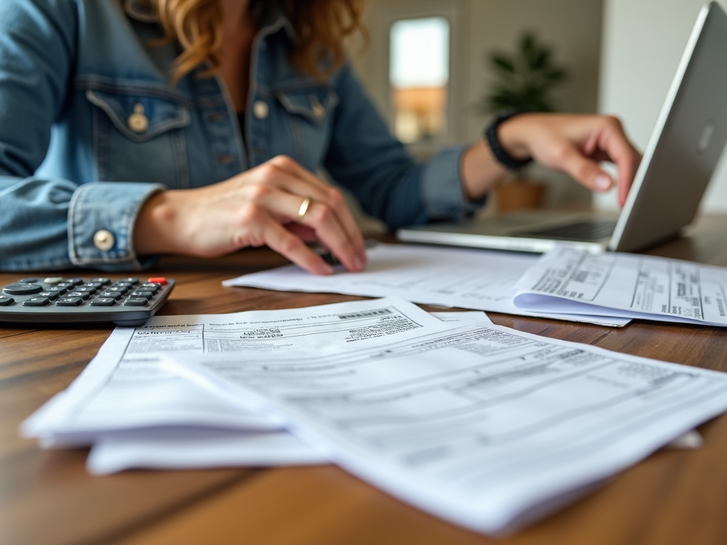 Person organizing documents for mortgage pre-approval