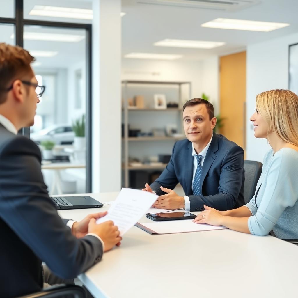 Mortgage broker discussing options with homebuyers.
